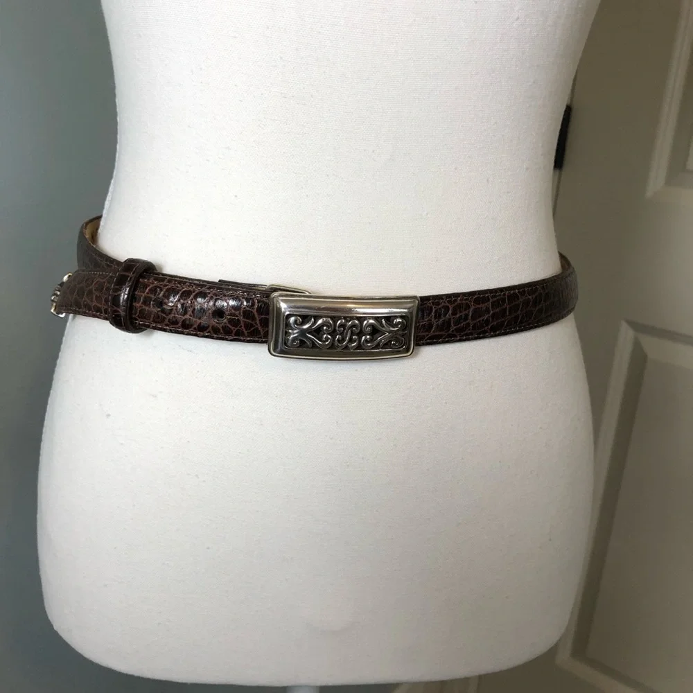 Brighton Croco Brown Leather Belt.  Medium - Picture 3 of 11
